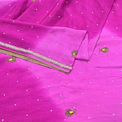 Indian Vintage Pink Dupatta Pure silk Long Stole Hand Embroidered Scarves Stole Veil Wrap Sequins Dabka/ Zardozi