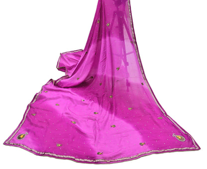 Indian Vintage Pink Dupatta Pure silk Long Stole Hand Embroidered Scarves Stole Veil Wrap Sequins Dabka/ Zardozi
