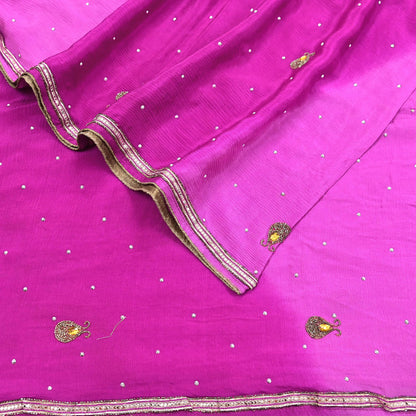 Indian Vintage Pink Dupatta Pure silk Long Stole Hand Embroidered Scarves Stole Veil Wrap Sequins Dabka/ Zardozi