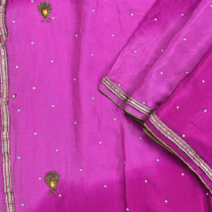 Indian Vintage Pink Dupatta Pure silk Long Stole Hand Embroidered Scarves Stole Veil Wrap Sequins Dabka/ Zardozi