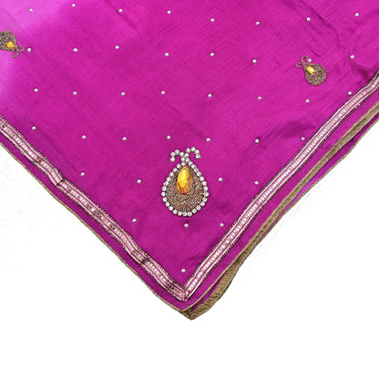 Indian Vintage Pink Dupatta Pure silk Long Stole Hand Embroidered Scarves Stole Veil Wrap Sequins Dabka/ Zardozi
