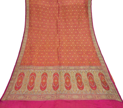Indian Vintage Rani Pink Banarasi Brocade Saree Heavy Wedding Sari in Pure Satin Silk Woven Zari Fabric for Crafting, Dressmaking