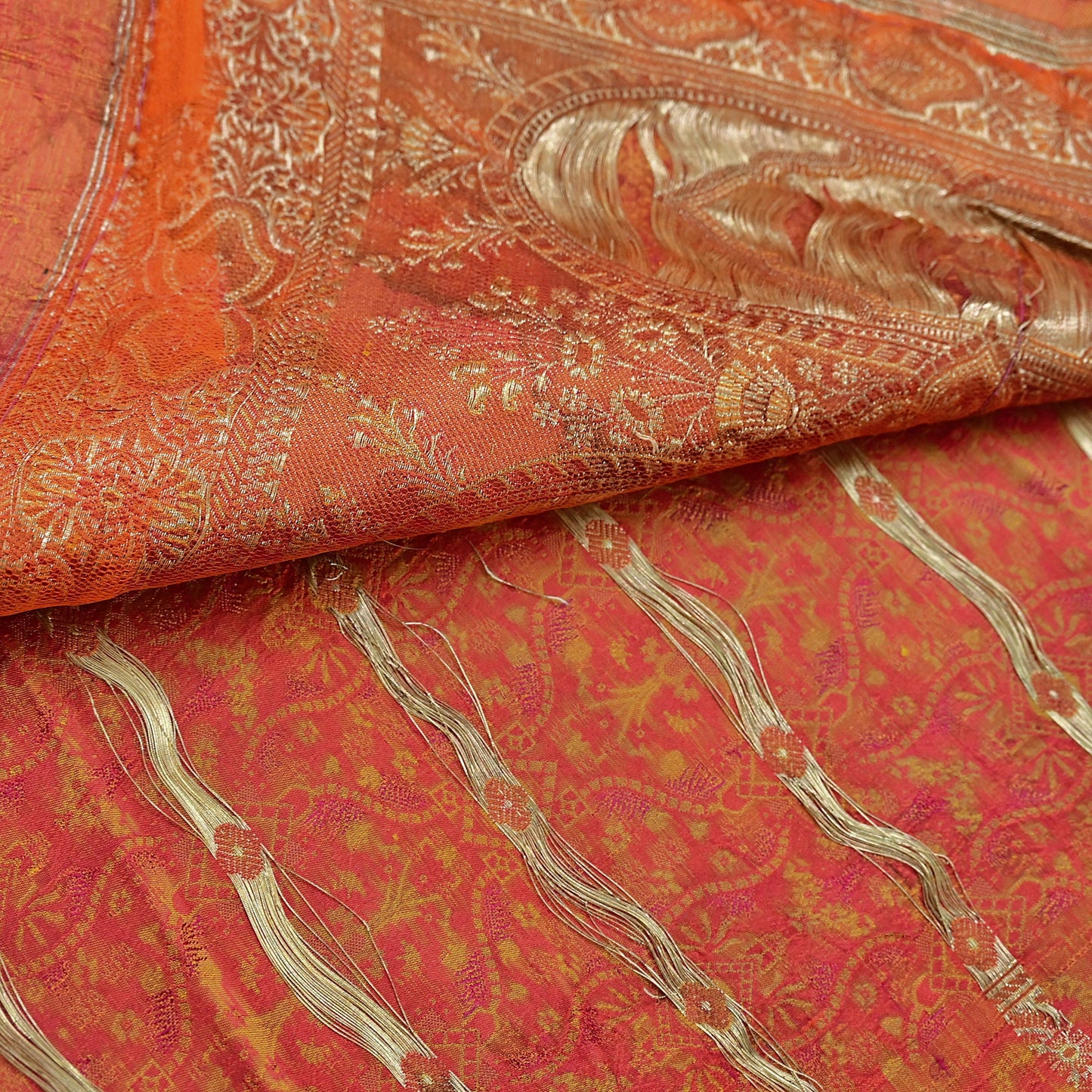 Indian Vintage Rani Pink Banarasi Brocade Saree Heavy Wedding Sari in Pure Satin Silk Woven Zari Fabric for Crafting, Dressmaking