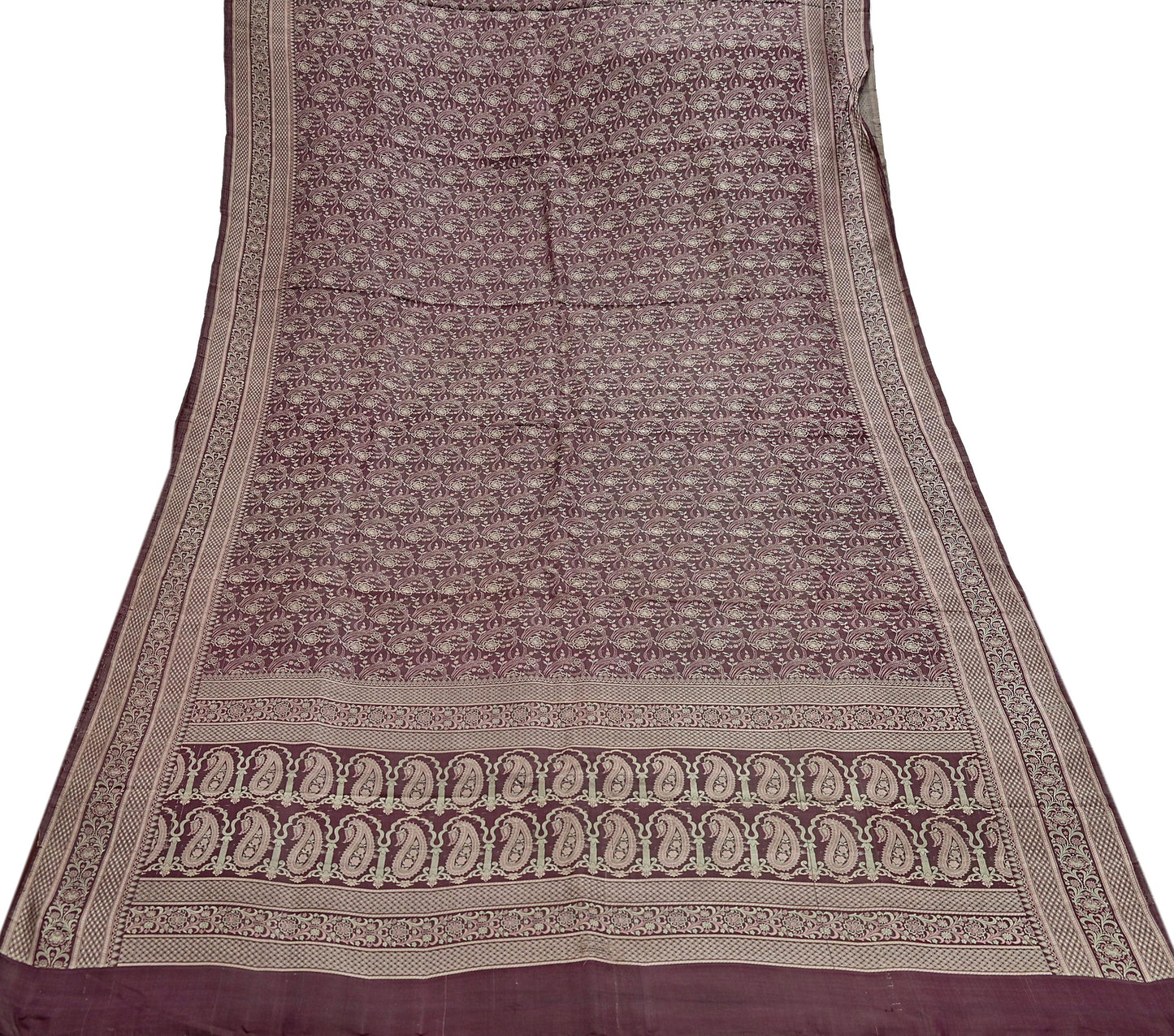Vintage Brown Banarasi Silk Saree Pure Satin Silk Handwoven Tanchoi Fabric with Floral Weave 5 Yard Dressmaking Craft Material