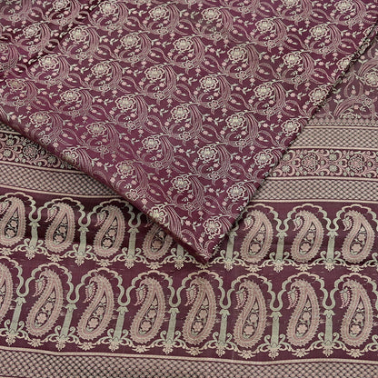 Vintage Brown Banarasi Silk Saree Pure Satin Silk Handwoven Tanchoi Fabric with Floral Weave 5 Yard Dressmaking Craft Material