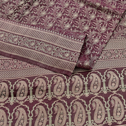 Vintage Brown Banarasi Silk Saree Pure Satin Silk Handwoven Tanchoi Fabric with Floral Weave 5 Yard Dressmaking Craft Material