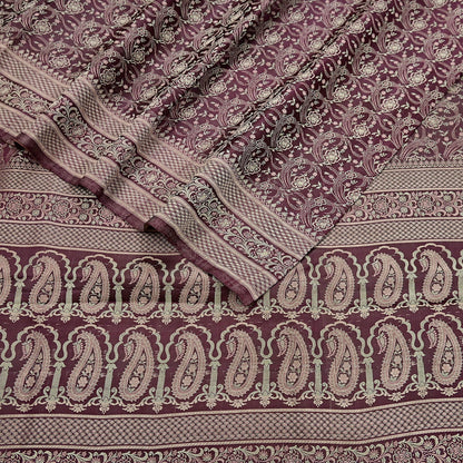 Vintage Brown Banarasi Silk Saree Pure Satin Silk Handwoven Tanchoi Fabric with Floral Weave 5 Yard Dressmaking Craft Material