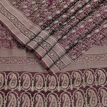 Vintage Brown Banarasi Silk Saree Pure Satin Silk Handwoven Tanchoi Fabric with Floral Weave 5 Yard Dressmaking Craft Material