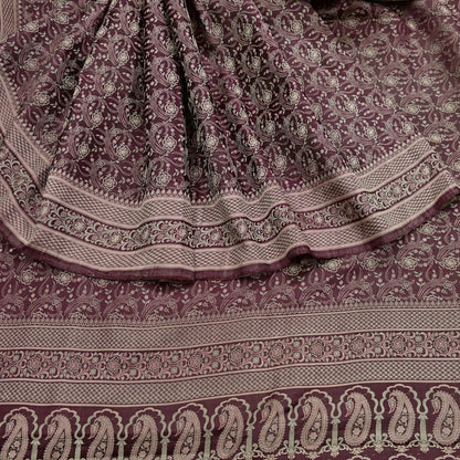 Vintage Brown Banarasi Silk Saree Pure Satin Silk Handwoven Tanchoi Fabric with Floral Weave 5 Yard Dressmaking Craft Material