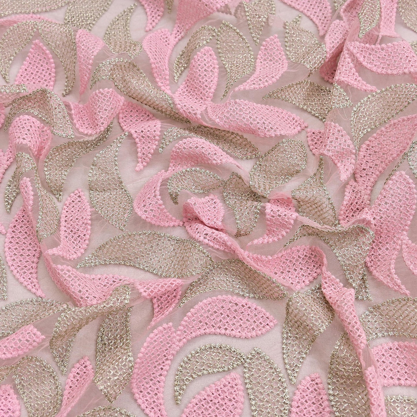 Indian Vintage Heavy Dupatta Pink Net Mesh Long Stole Hand Embroidered Scarves Zardozi/Dabka Zari Sequins Wedding Hijab Veil