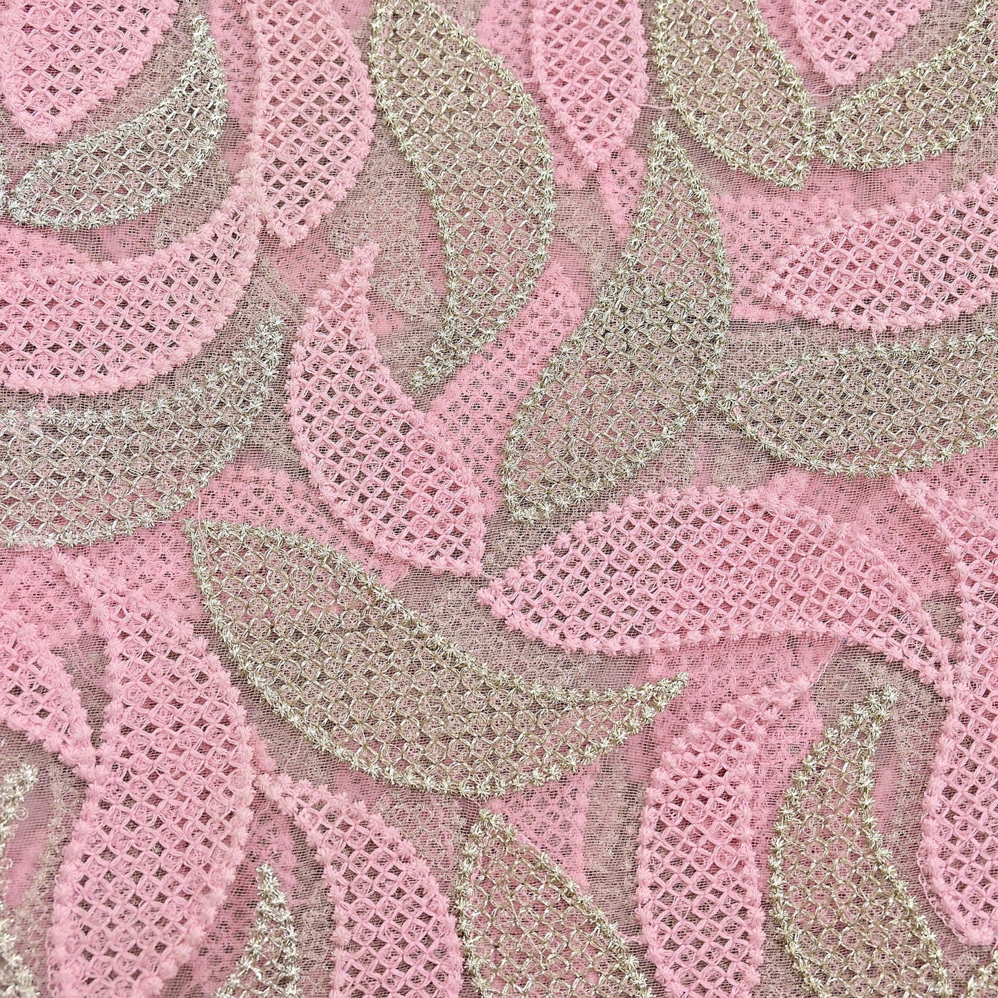 Indian Vintage Heavy Dupatta Pink Net Mesh Long Stole Hand Embroidered Scarves Zardozi/Dabka Zari Sequins Wedding Hijab Veil