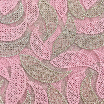 Indian Vintage Heavy Dupatta Pink Net Mesh Long Stole Hand Embroidered Scarves Zardozi/Dabka Zari Sequins Wedding Hijab Veil