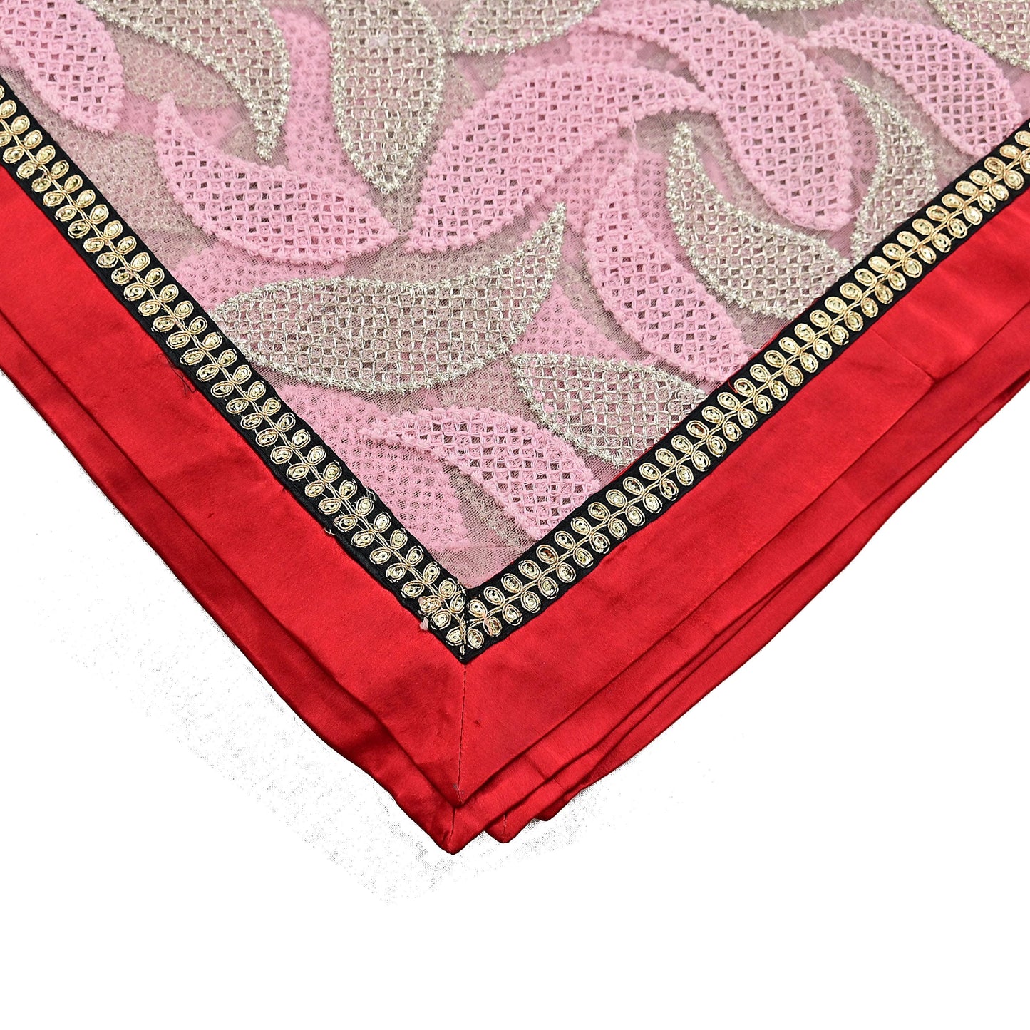 Indian Vintage Heavy Dupatta Pink Net Mesh Long Stole Hand Embroidered Scarves Zardozi/Dabka Zari Sequins Wedding Hijab Veil