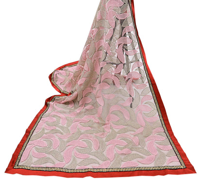 Indian Vintage Heavy Dupatta Pink Net Mesh Long Stole Hand Embroidered Scarves Zardozi/Dabka Zari Sequins Wedding Hijab Veil