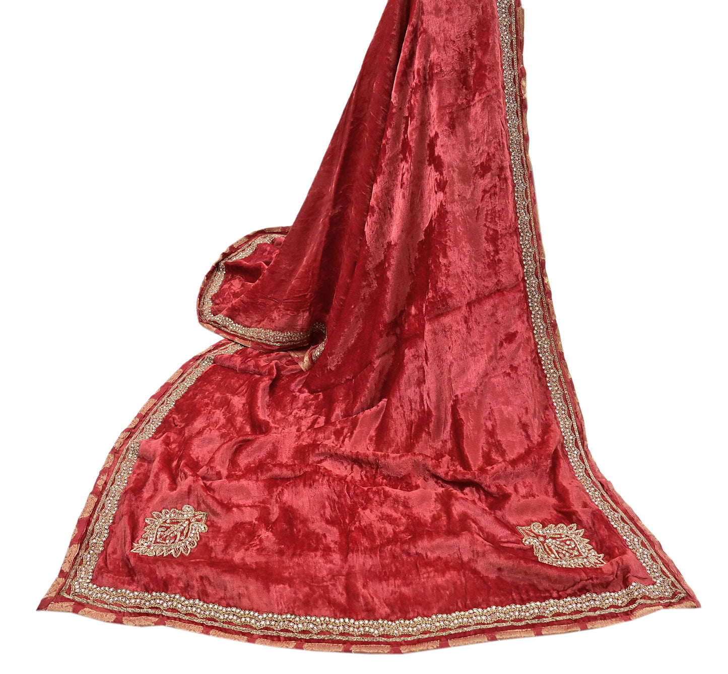 Indian Vintage Heavy Peach Dupatta Velvet Long Stole Hand Embroidered Scarves Zari Hijab Veil Wrap Bridal Dupatta Paisley