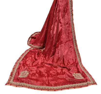 Indian Vintage Heavy Peach Dupatta Velvet Long Stole Hand Embroidered Scarves Zari Hijab Veil Wrap Bridal Dupatta Paisley
