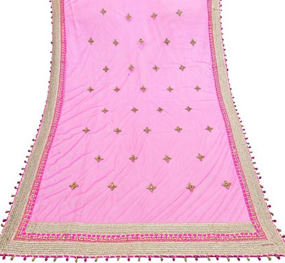 Indian Vintage Heavy Bridal Dupatta Magenta Net Mesh Long Stole Hand Embroidered Scarves Golden Gota Patti Wedding/Party Wear