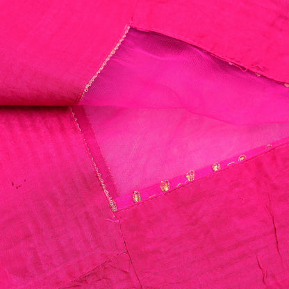 Indian Vintage Heavy Bridal Dupatta Magenta Net Mesh Long Stole Hand Embroidered Scarves Golden Gota Patti Wedding/Party Wear