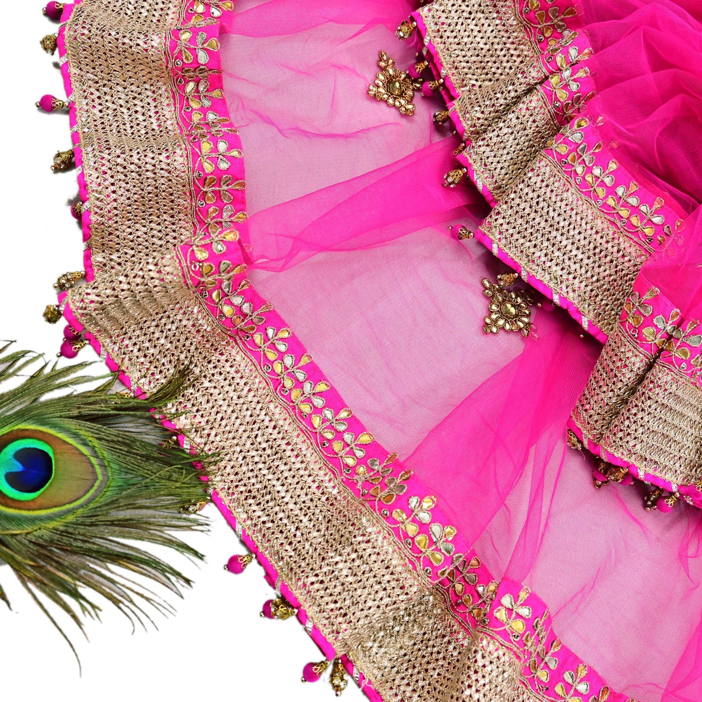 Indian Vintage Heavy Bridal Dupatta Magenta Net Mesh Long Stole Hand Embroidered Scarves Golden Gota Patti Wedding/Party Wear