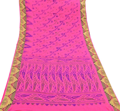 Indian Vintage Sari Pink Printed Pure Cotton Sarees Craft Fabric 5Yd Soft Sewing Sarong Wrap Boho Floral Quilting Dress making