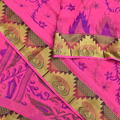Indian Vintage Sari Pink Printed Pure Cotton Sarees Craft Fabric 5Yd Soft Sewing Sarong Wrap Boho Floral Quilting Dress making