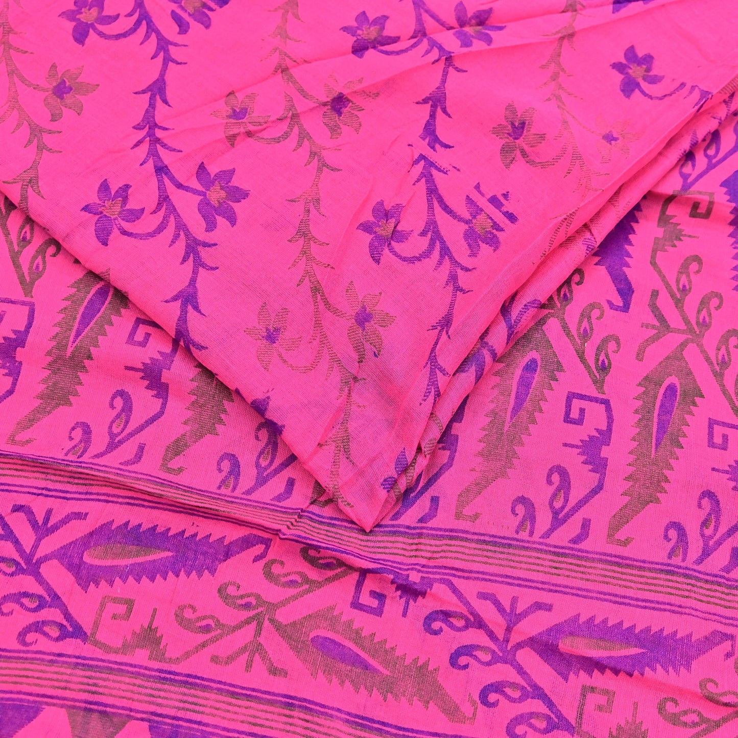 Indian Vintage Sari Pink Printed Pure Cotton Sarees Craft Fabric 5Yd Soft Sewing Sarong Wrap Boho Floral Quilting Dress making