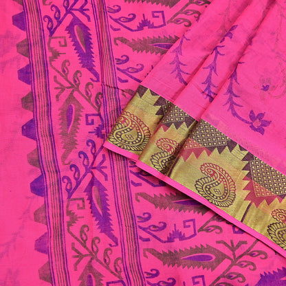 Indian Vintage Sari Pink Printed Pure Cotton Sarees Craft Fabric 5Yd Soft Sewing Sarong Wrap Boho Floral Quilting Dress making