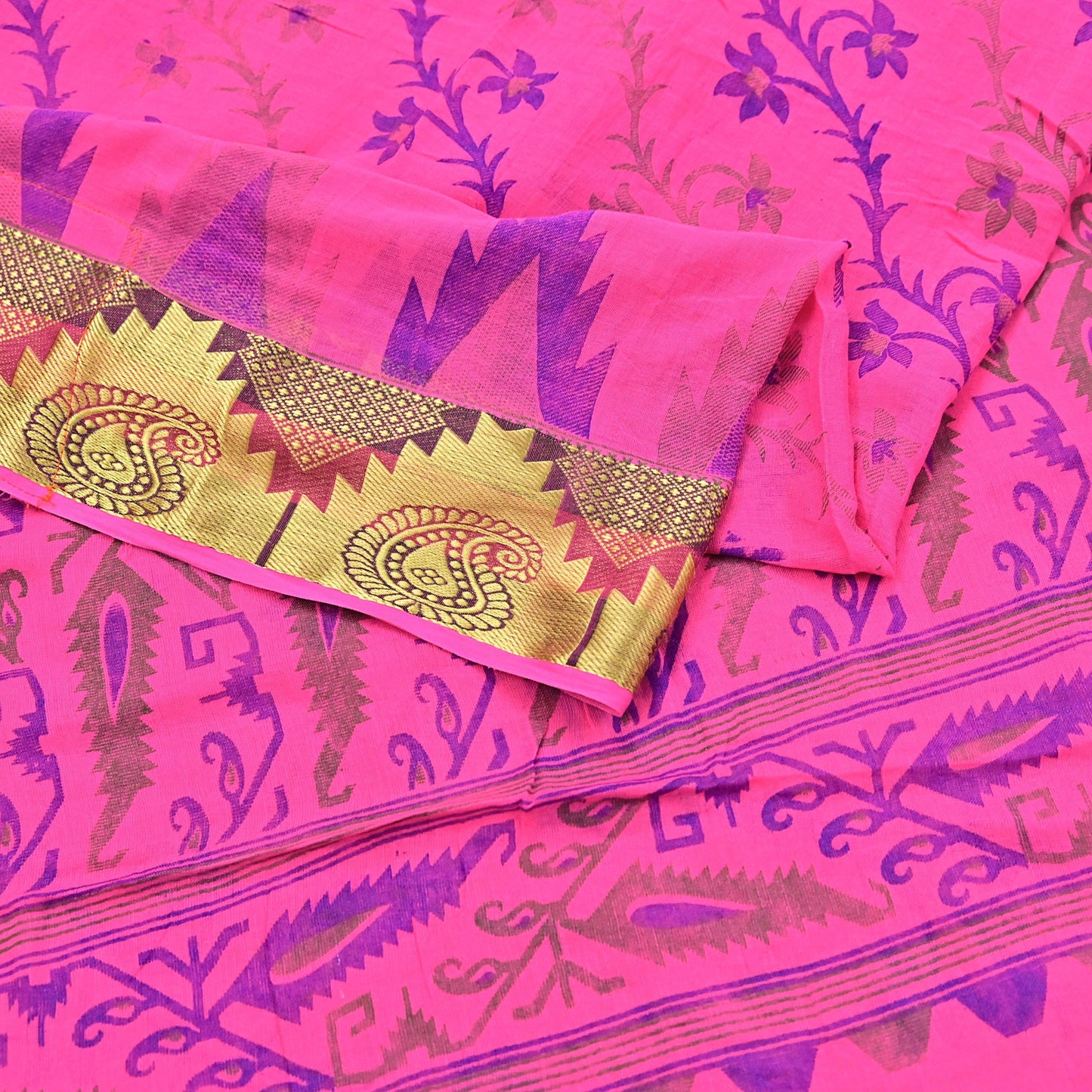 Indian Vintage Sari Pink Printed Pure Cotton Sarees Craft Fabric 5Yd Soft Sewing Sarong Wrap Boho Floral Quilting Dress making