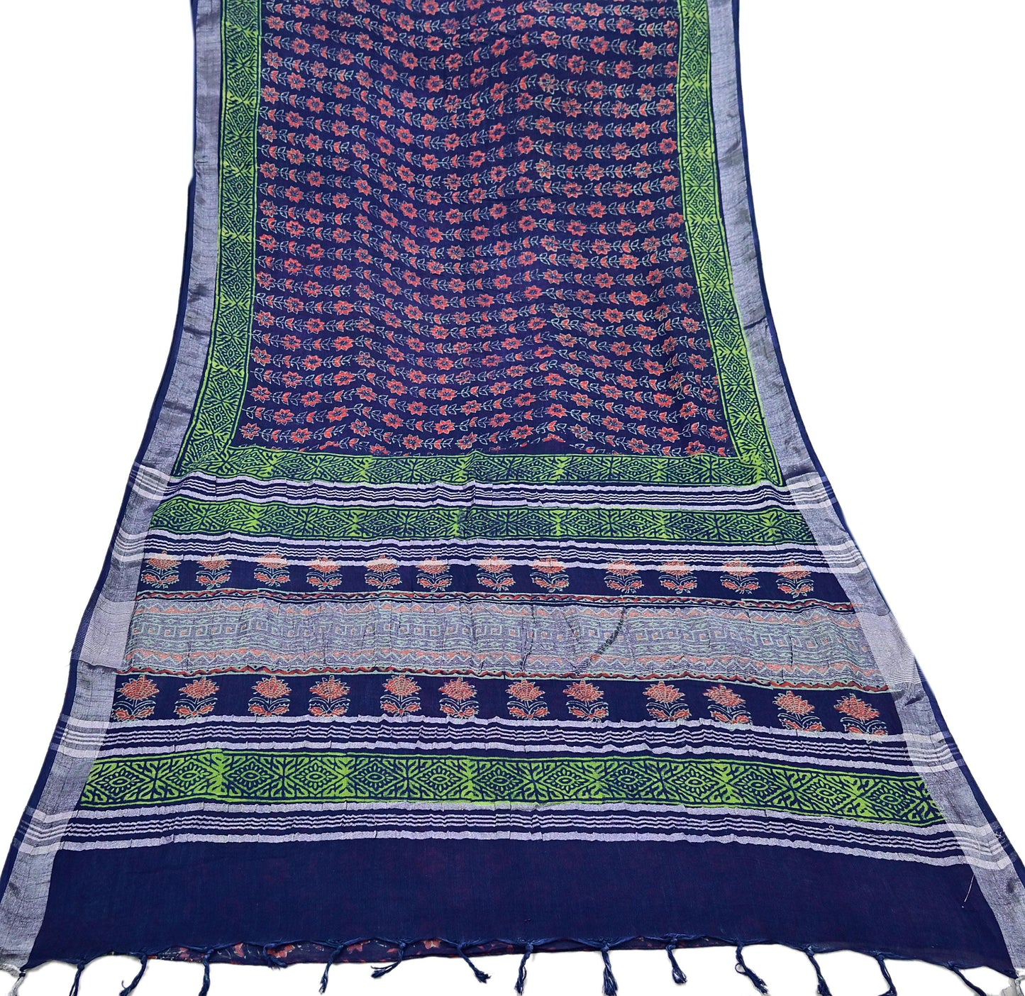 Indian Vintage Sari Blue Woven 100% Pure Cotton Sarees Craft Fabric 6Yd Floral Upcycle Quilting Crafting Dress making Upcycle Boho Wrap