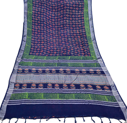 Indian Vintage Sari Blue Woven 100% Pure Cotton Sarees Craft Fabric 6Yd Floral Upcycle Quilting Crafting Dress making Upcycle Boho Wrap