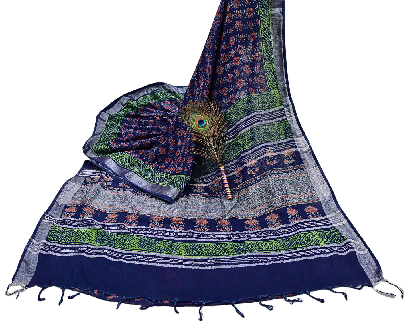 Indian Vintage Sari Blue Woven 100% Pure Cotton Sarees Craft Fabric 6Yd Floral Upcycle Quilting Crafting Dress making Upcycle Boho Wrap