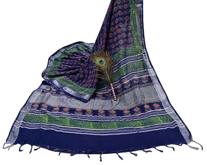 Indian Vintage Sari Blue Woven 100% Pure Cotton Sarees Craft Fabric 6Yd Floral Upcycle Quilting Crafting Dress making Upcycle Boho Wrap