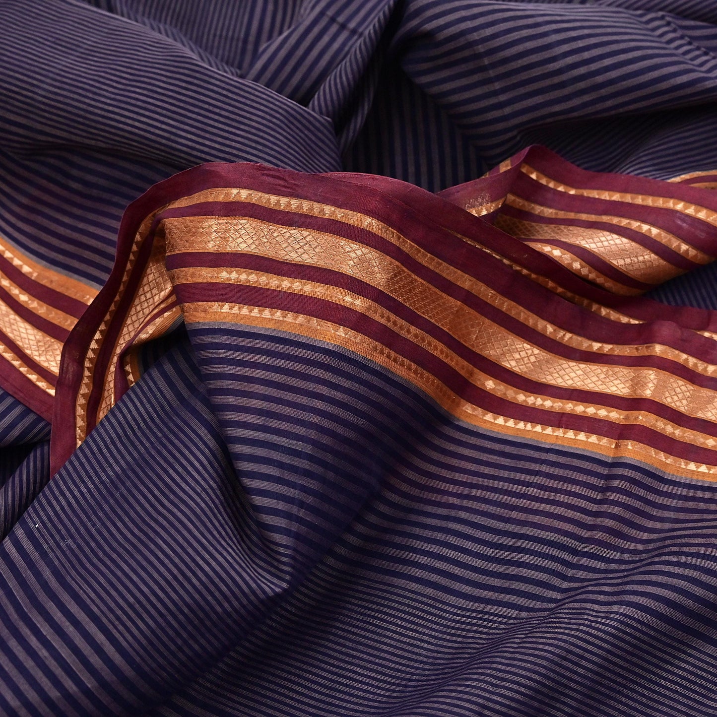 Vintage Sari Blue Pure Cotton Hand Woven Sarees Craft Fabric 5Yd Sewing Soft Crafting Dress making Upcycle Quilting Upcycle Zari Border