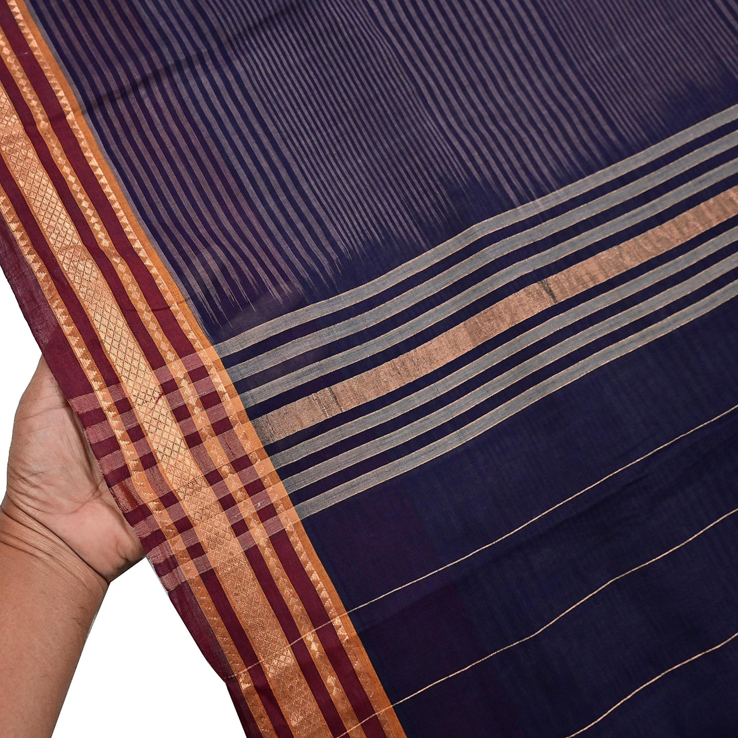 Vintage Sari Blue Pure Cotton Hand Woven Sarees Craft Fabric 5Yd Sewing Soft Crafting Dress making Upcycle Quilting Upcycle Zari Border