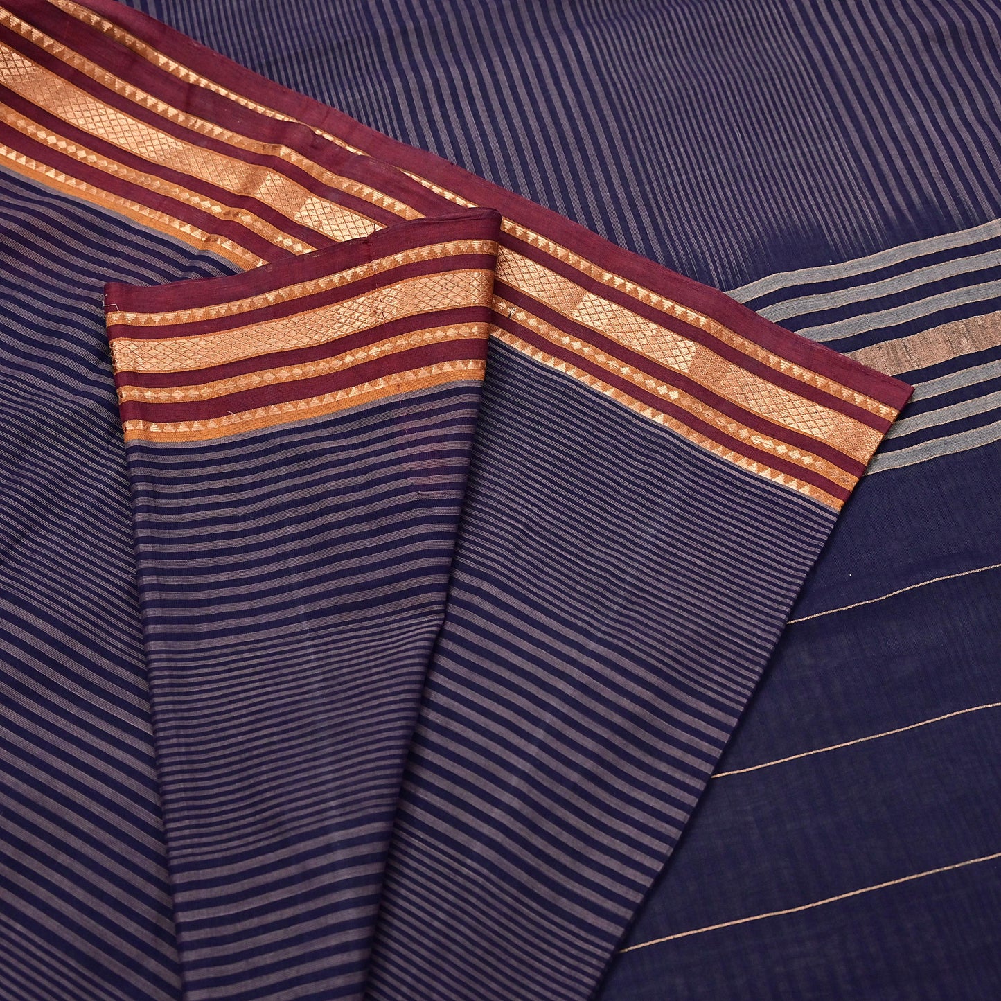 Vintage Sari Blue Pure Cotton Hand Woven Sarees Craft Fabric 5Yd Sewing Soft Crafting Dress making Upcycle Quilting Upcycle Zari Border