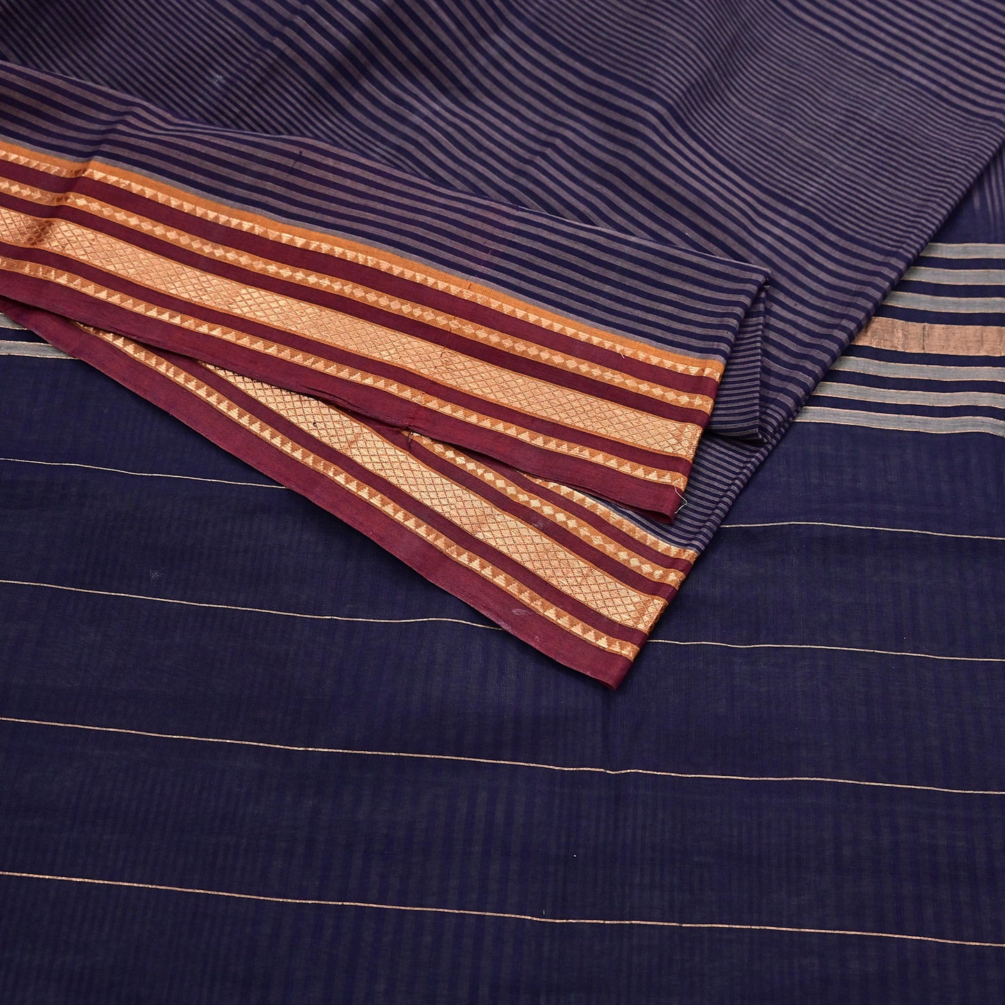 Vintage Sari Blue Pure Cotton Hand Woven Sarees Craft Fabric 5Yd Sewing Soft Crafting Dress making Upcycle Quilting Upcycle Zari Border