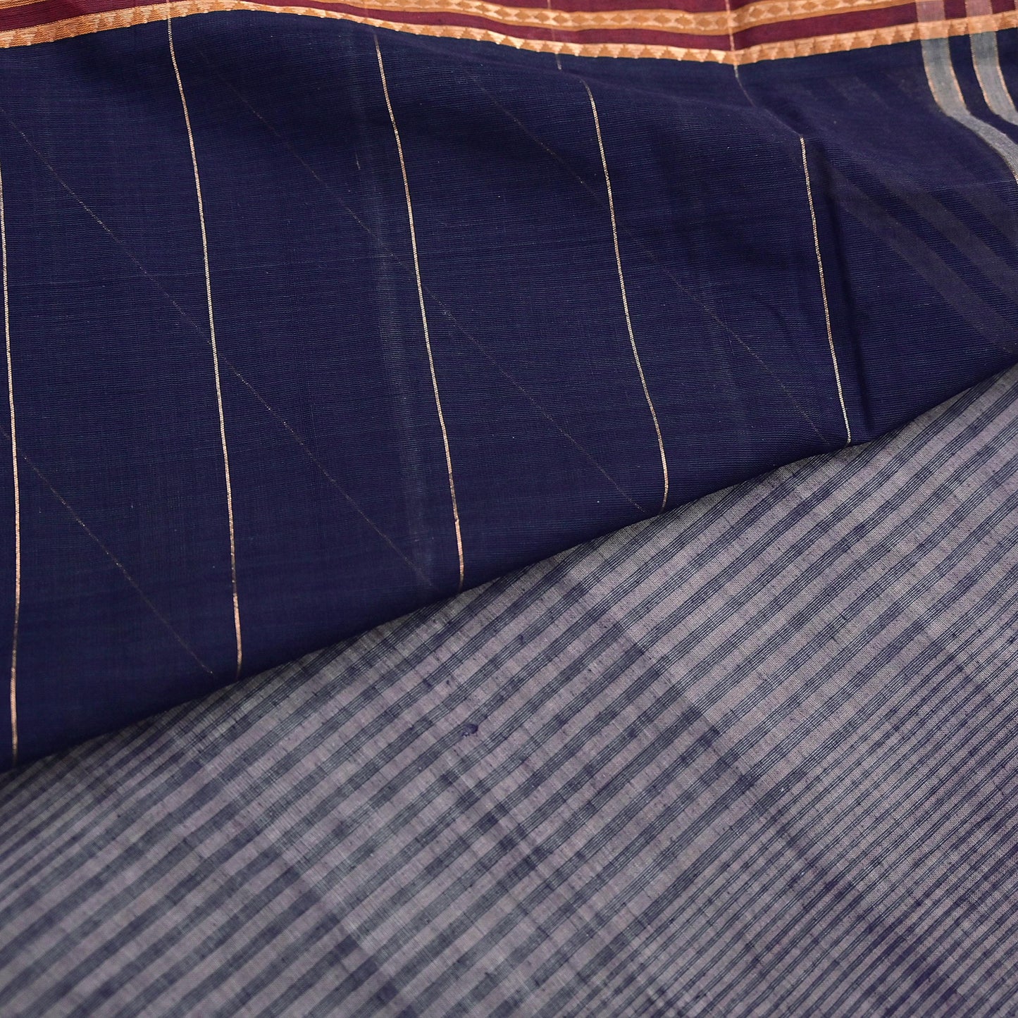 Vintage Sari Blue Pure Cotton Hand Woven Sarees Craft Fabric 5Yd Sewing Soft Crafting Dress making Upcycle Quilting Upcycle Zari Border