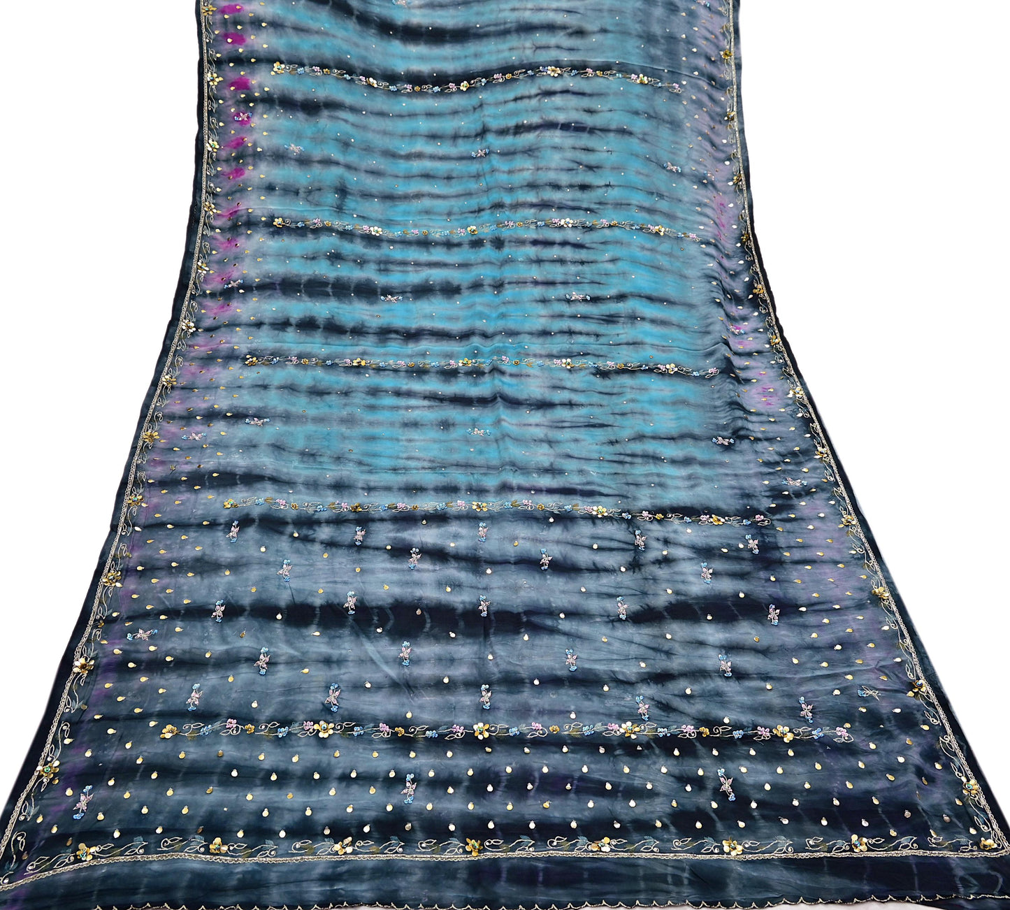 Indian Vintage Sari Pure Crepe Silk Hand Embroidered Sarees 5yd Sewing Craft Fabric Ethnic Wrap Upcycle Quilting Crafting Dress Making