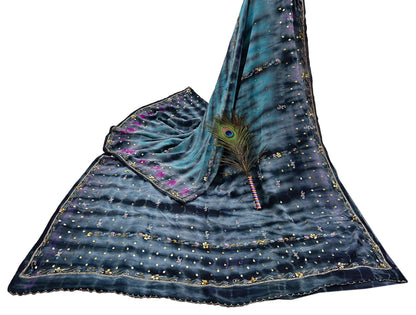 Indian Vintage Sari Pure Crepe Silk Hand Embroidered Sarees 5yd Sewing Craft Fabric Ethnic Wrap Upcycle Quilting Crafting Dress Making