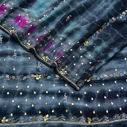 Indian Vintage Sari Pure Crepe Silk Hand Embroidered Sarees 5yd Sewing Craft Fabric Ethnic Wrap Upcycle Quilting Crafting Dress Making