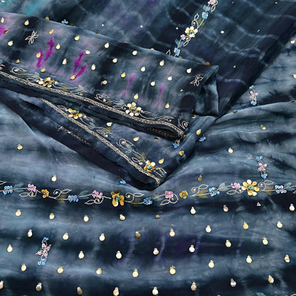 Indian Vintage Sari Pure Crepe Silk Hand Embroidered Sarees 5yd Sewing Craft Fabric Ethnic Wrap Upcycle Quilting Crafting Dress Making