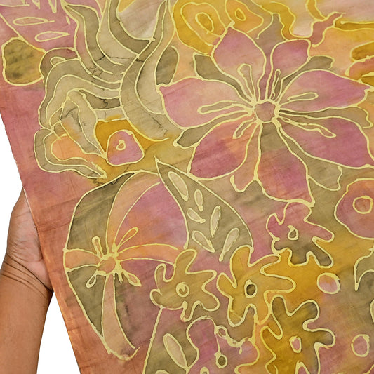 Vintage Brown & Green Pure Silk Saree Indian Printed Floral Silk Fabric 6Yard Soft Sewing Material for Dressmaking, Quilting Crafts