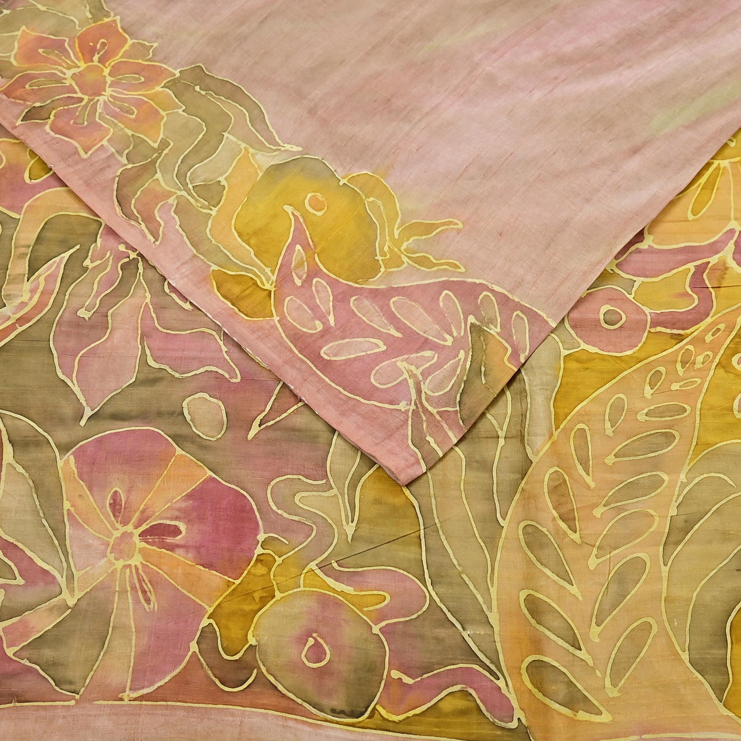 Vintage Brown & Green Pure Silk Saree Indian Printed Floral Silk Fabric 6Yard Soft Sewing Material for Dressmaking, Quilting Crafts