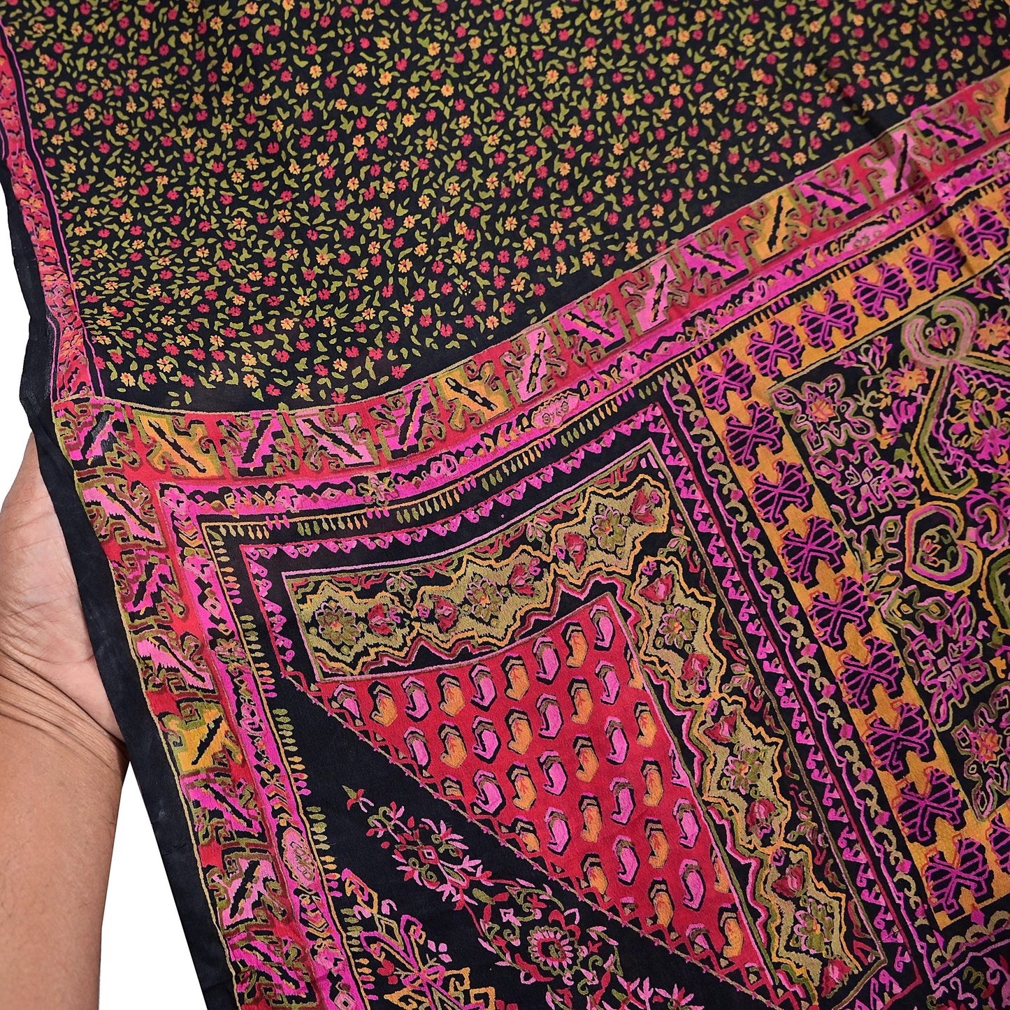 Vintage Sari Black Pure Silk Printed Saree Craft Fabric 6yard Sewing Floral Soft Dress Designing for Crafting Upcycle Quilting