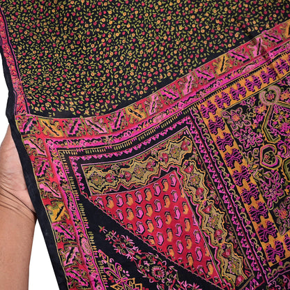 Vintage Sari Black Pure Silk Printed Saree Craft Fabric 6yard Sewing Floral Soft Dress Designing for Crafting Upcycle Quilting