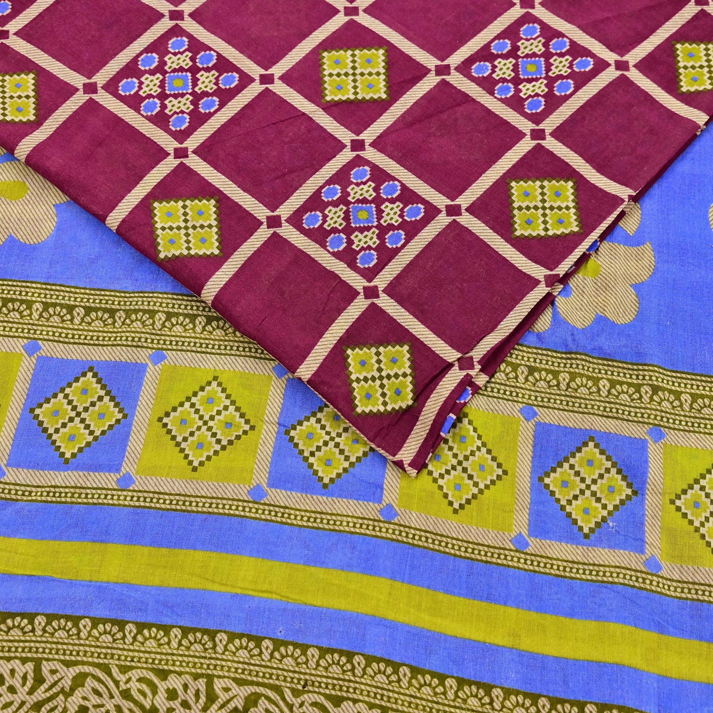 Indian Vintage Sari Printed 100% Pure Cotton Saree Craft Fabric 5Yd Soft Sewing Sarong Wrap Boho Stripes Dress making Quilting
