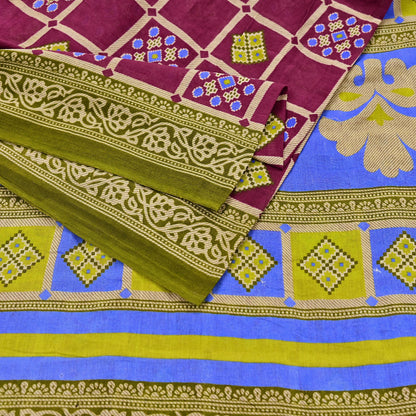 Indian Vintage Sari Printed 100% Pure Cotton Saree Craft Fabric 5Yd Soft Sewing Sarong Wrap Boho Stripes Dress making Quilting