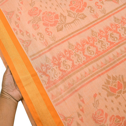 Indian Vintage Sari Peach Printed Pure Cotton Sarees Craft Fabric 5Yd Soft Sewing Sarong Wrap Boho Floral Quilting Dress making Zari border