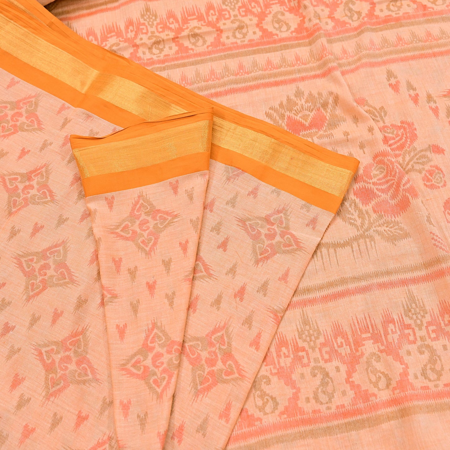 Indian Vintage Sari Peach Printed Pure Cotton Sarees Craft Fabric 5Yd Soft Sewing Sarong Wrap Boho Floral Quilting Dress making Zari border