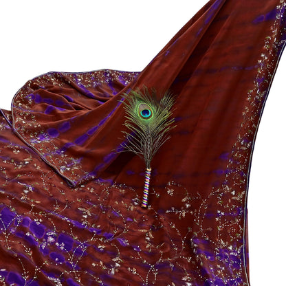 Indian Vintage Rusty & Purple Saree Pure Crepe Silk Hand Embroidered Tie-Dye Sari Fabric 5yard Craft Ethnic Zardozi
